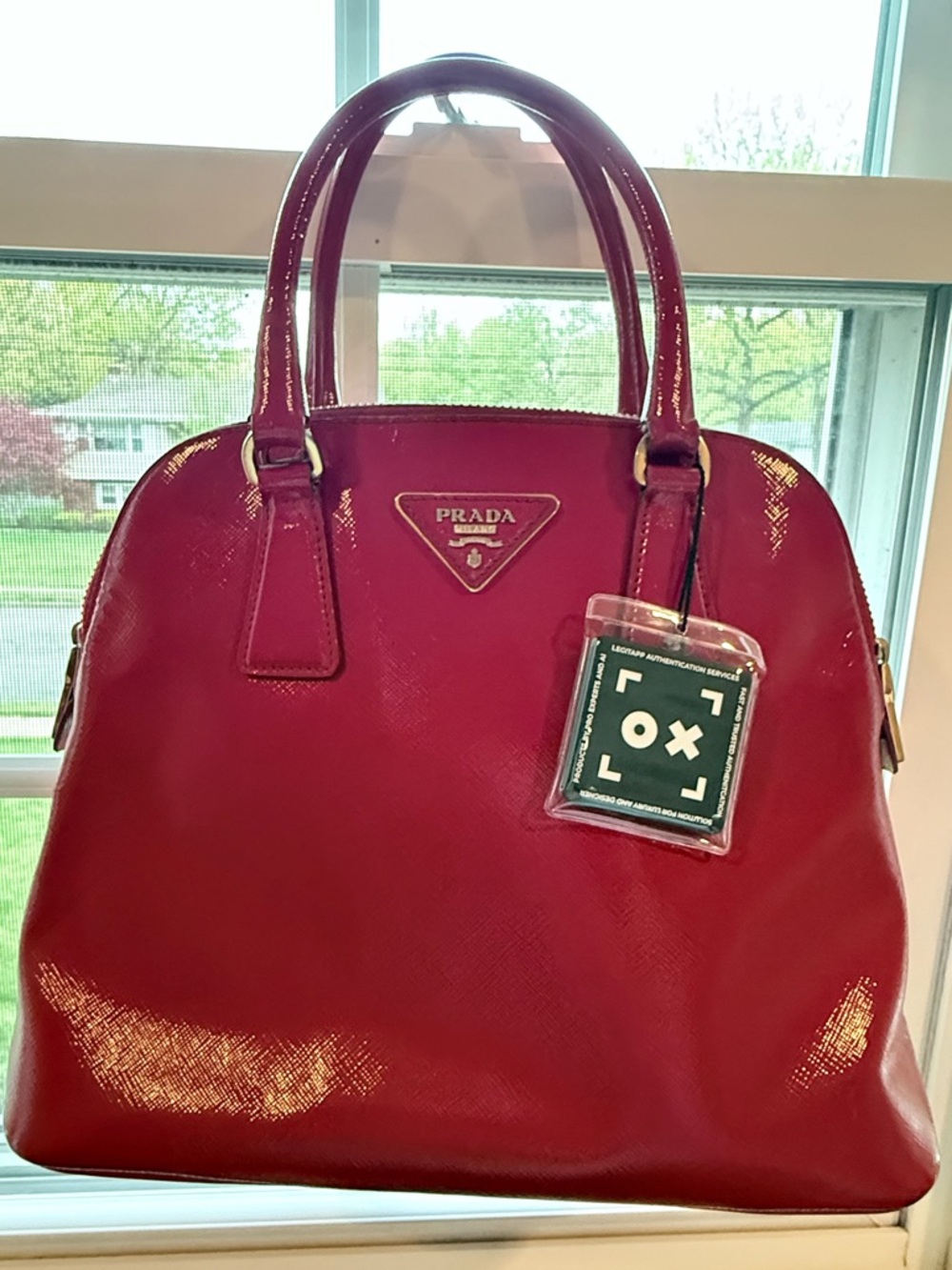 Prada Cherry Red Patent Saffiano Dome Satchel